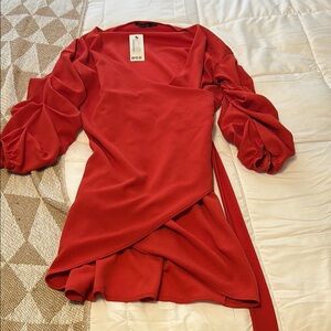Boohoo Plus Red Asymmetrical Wrap Dress